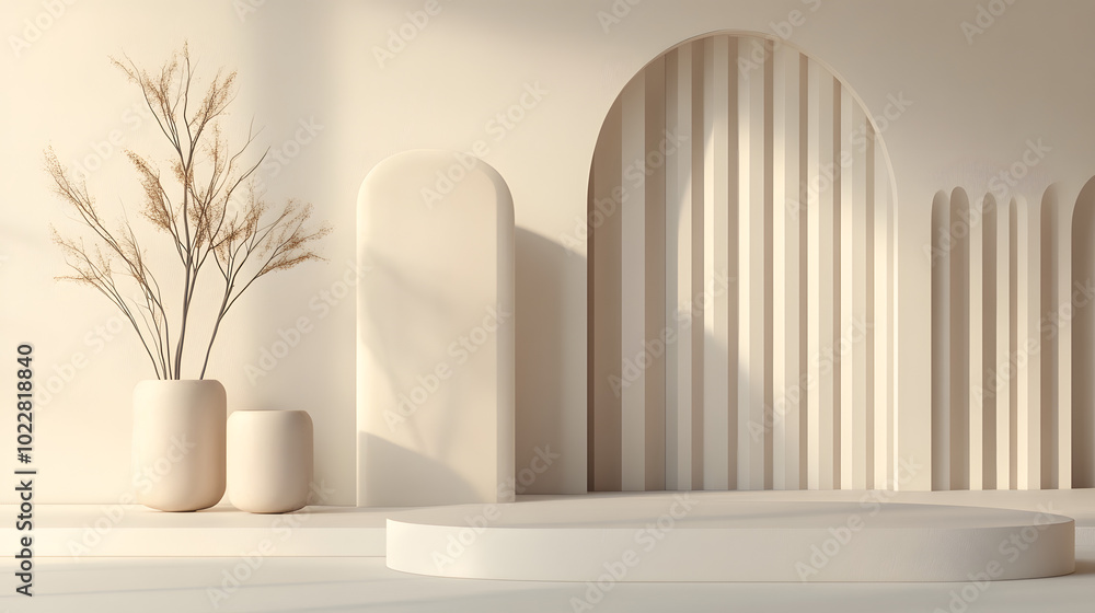 Minimalist Interior Design with Geometric Shapes and Archways Minimalist Interior Design with Geometric Shapes and Archways