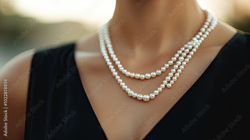 Elegant Pearl Necklace Draped on Model's Neck Elegant Pearl Necklace Draped on Model's Neck