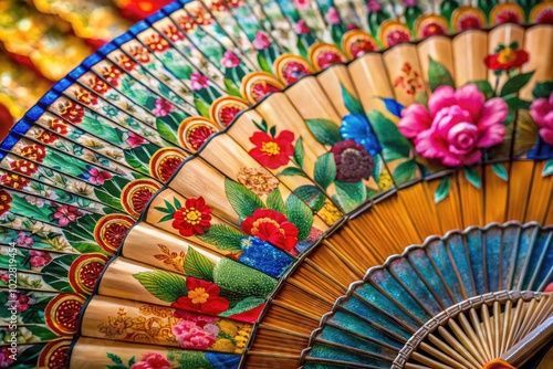 Traditional Chinese Fan Artistry Showcasing Intricate Design and Vibrant Colors on Elegant Paper