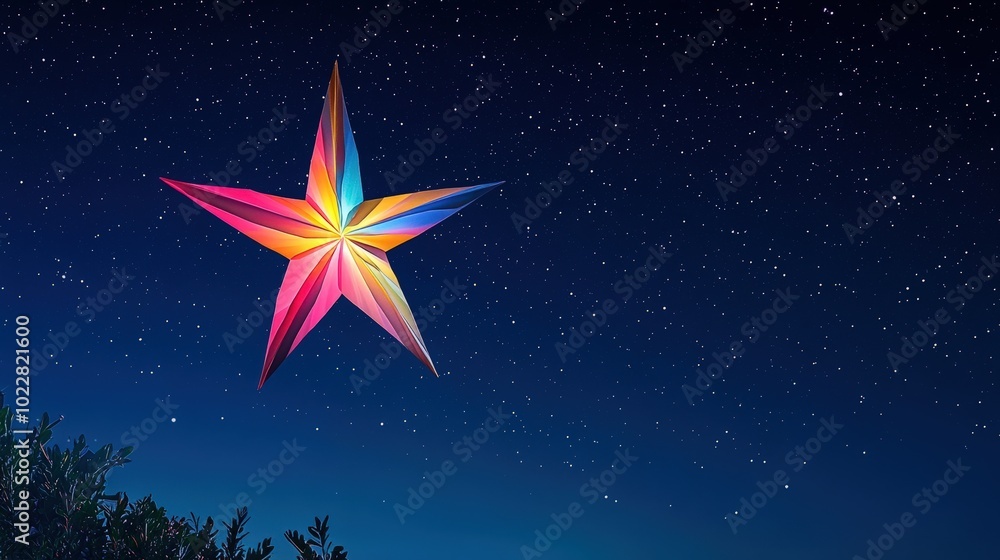 Obraz premium Colorful star lantern against a starry night.