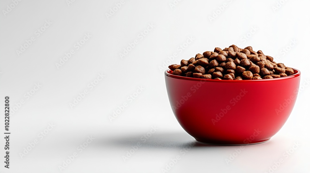 Dry cat food in a red bowl isolated on white background : Generative AI Dry cat food in a red bowl isolated on white background : Generative AI