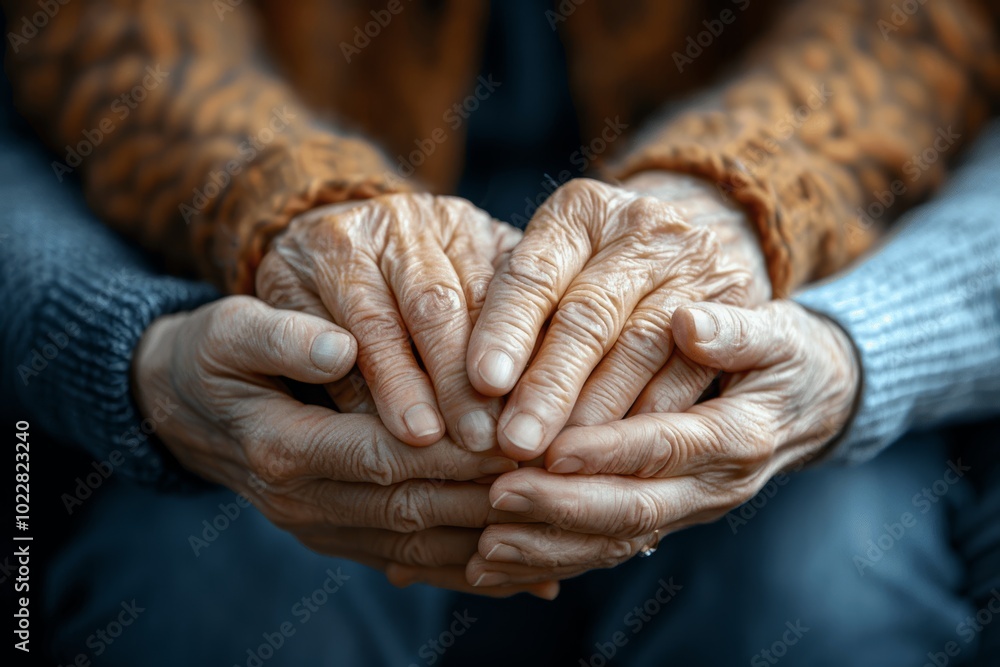 Fototapeta premium Family Holding Hands Demonstrating Love and Care for Elders at Home Emphasizing Teamwork and Compassion