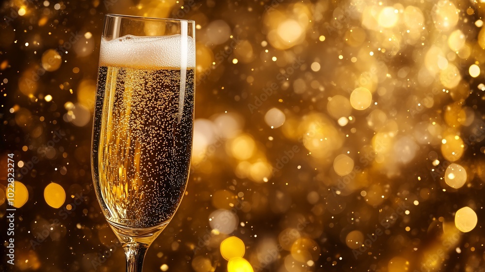 close up glasses of champagne on a dark background and surrounded by gold glittering confetti for a festive holiday celebration for new year or Christmas party close up glasses of champagne on a dark background and surrounded by gold glittering confetti for a festive holiday celebration for new year or Christmas party