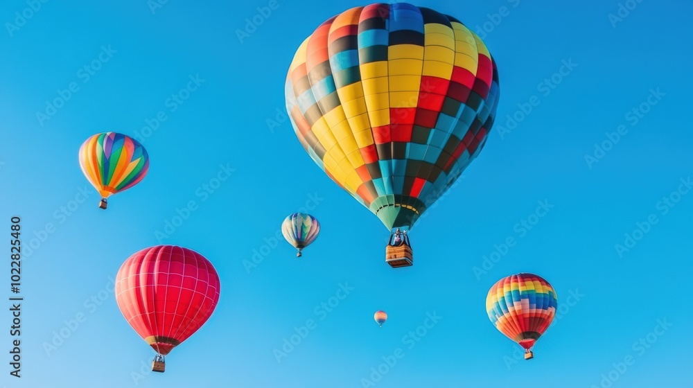 Fototapeta premium Colorful hot air balloons against a blue sky.