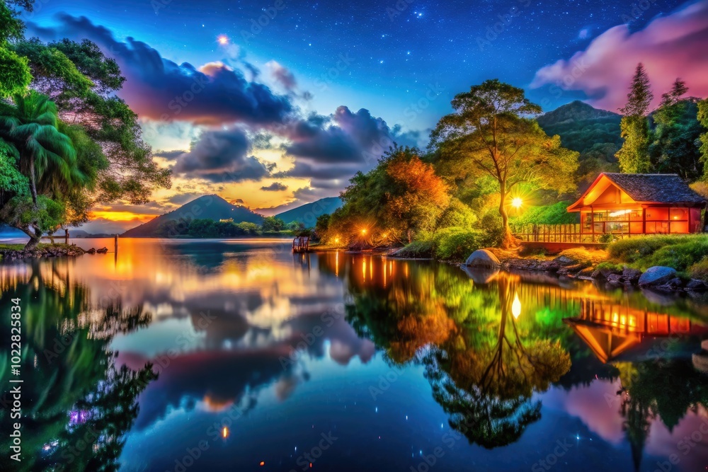 Fototapeta premium Tranquil night scene with soft lighting and calming elements for promoting relaxation and sleep aid