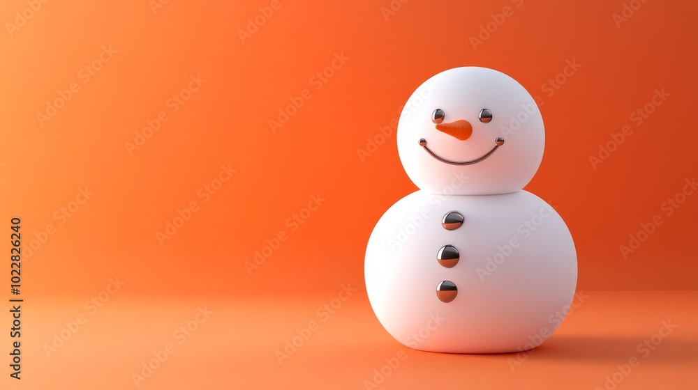A smiling snowman stands on a bright orange background A smiling snowman stands on a bright orange background