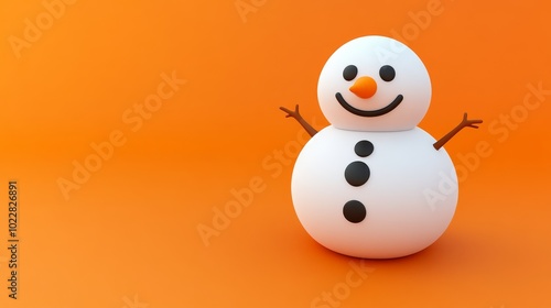 A cartoon snowman is standing on an orange background