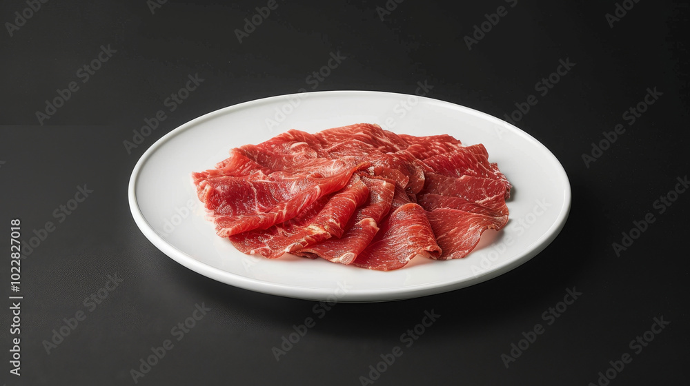 Classic Beef Carpaccio on a plate centered against a black background, creating a stark contrast and focusing on the delicate presentation of the dish. Classic Beef Carpaccio on a plate centered against a black background, creating a stark contrast and focusing on the delicate presentation of the dish.