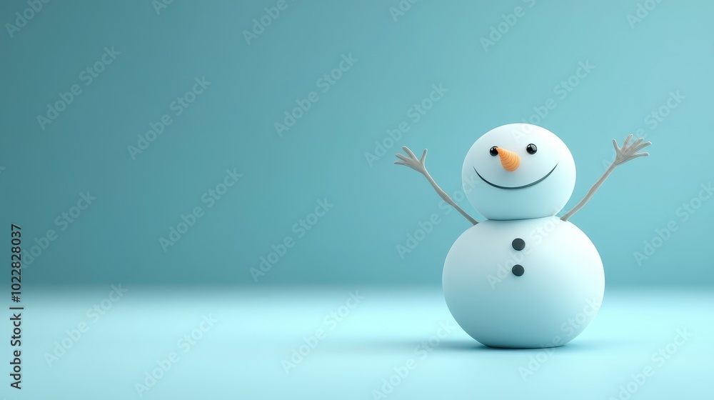 A blue background with a snowman in the foreground A blue background with a snowman in the foreground