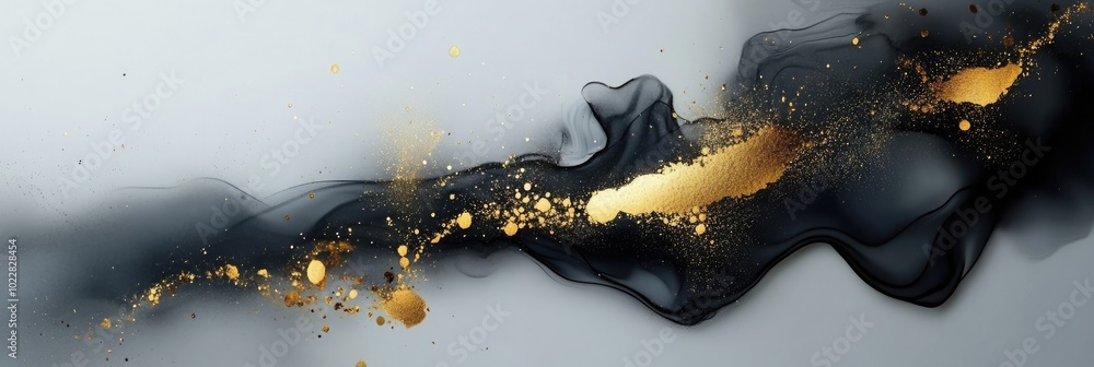 Abstract ink texture blending with gold accents, creating a luxurious, high contrast effect Abstract ink texture blending with gold accents, creating a luxurious, high contrast effect