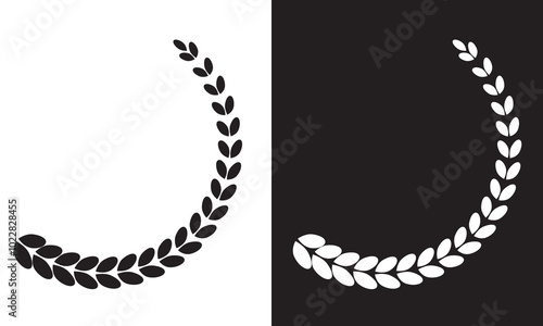 Silhouette of bent spikelet. A semicircular curved shape. isolated on white and black background. Vector illustration EPS 10
