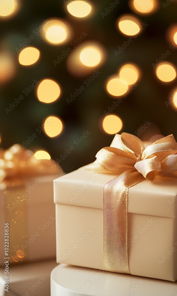 Two elegant gift boxes with satin ribbons : Generative AI Two elegant gift boxes with satin ribbons : Generative AI