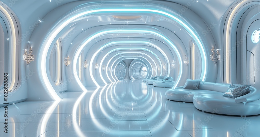 Futuristic Empty Room with Blue Neon Lights and White Background in High Resolution Ultra Realistic Style Futuristic Empty Room with Blue Neon Lights and White Background in High Resolution Ultra Realistic Style