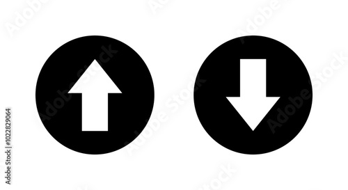 Up and down arrow icon on black circle. Upward and downward sign symbol