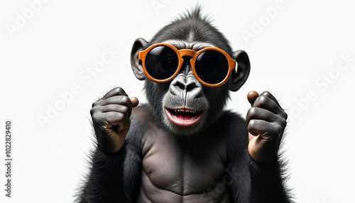 Monkey wearing sunglasses banner with space for text Posing animal