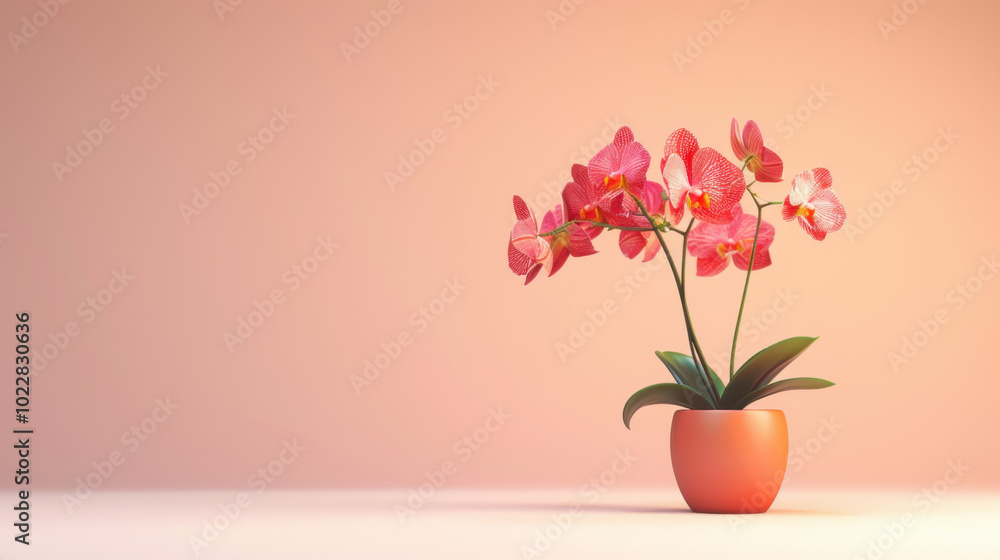 Pink Orchid in a Pot on a Pink Background Pink Orchid in a Pot on a Pink Background