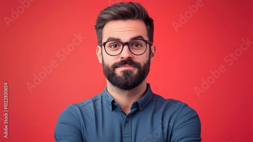 Confident Man Against Vibrant Red Background