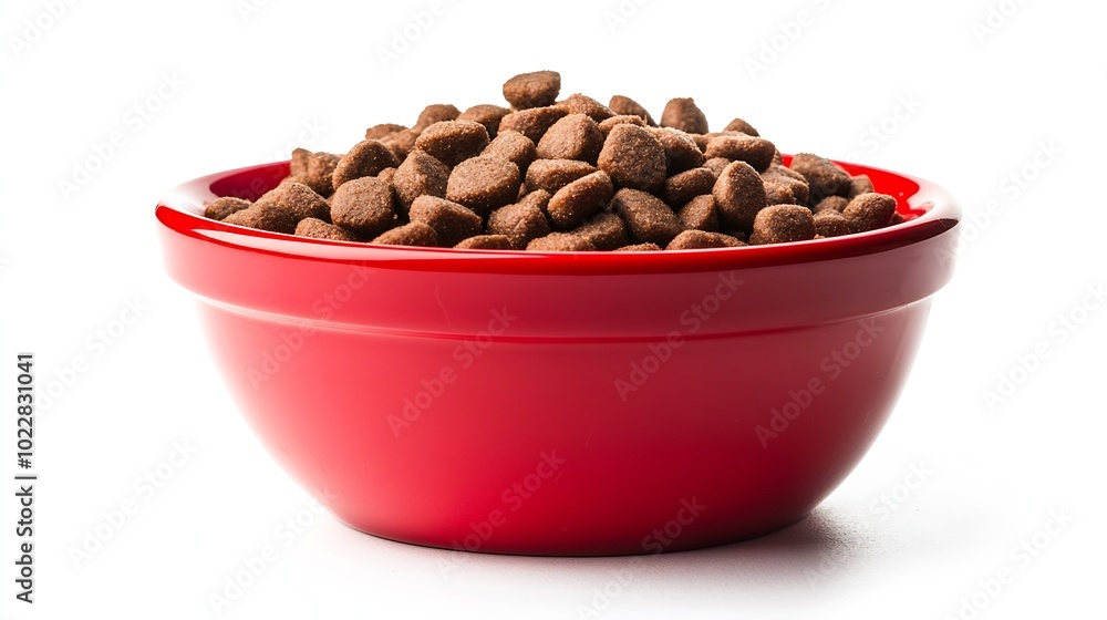 Obraz premium Dry cat food in a red bowl isolated on white background : Generative AI