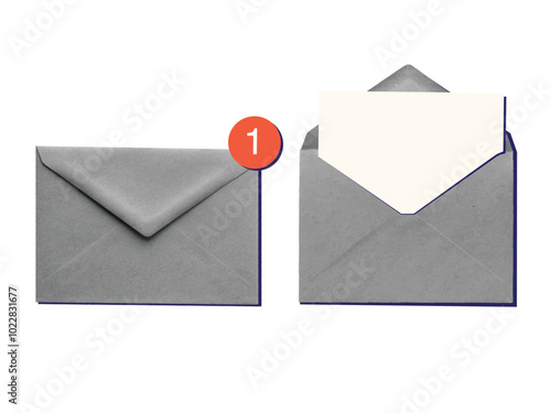 Paper envelopes -  with a note indicating that the letter has been read and opened with a clean paper sheet. Modern collage vector illustration