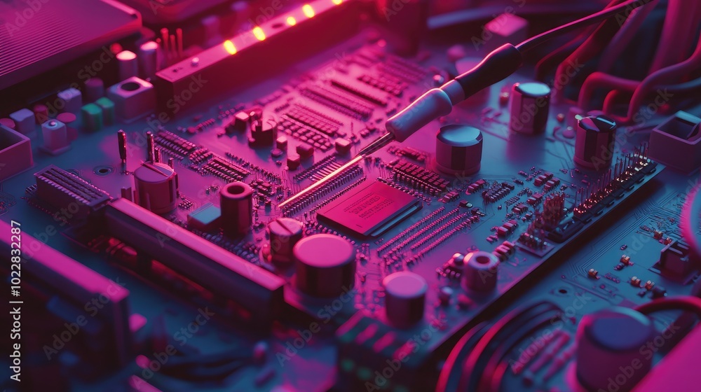 Close-up of Circuit Board with Neon Lighting Close-up of Circuit Board with Neon Lighting