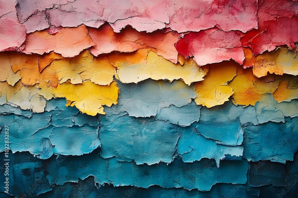 A vibrant, textured abstract painting with overlapping, jagged-edged layers. A vibrant, textured abstract painting with overlapping, jagged-edged layers.