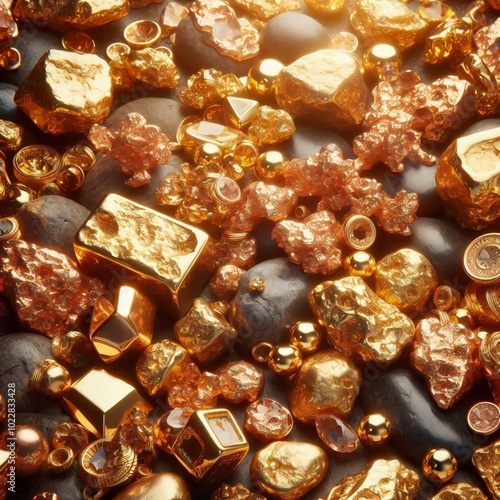 image of the large gold nugget centered in the foreground, isolated against a black background without any shadows.