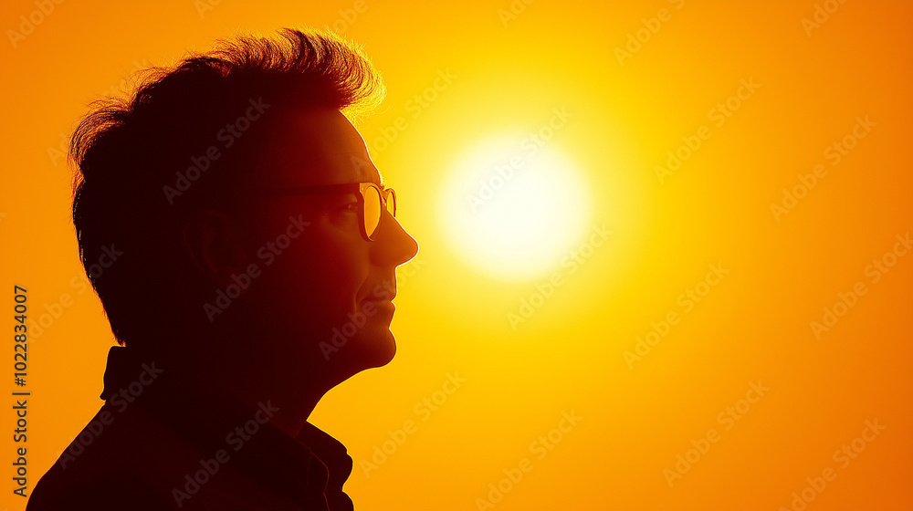 Thoughtful man silhouette against a glowing sunset background with copy space
Thoughtful man silhouette against a glowing sunset background with copy space