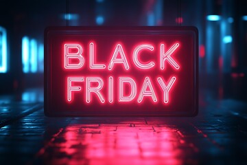 A glowing frame with the text red neon light emitting "BLACK FRIDAY" : Generative AI