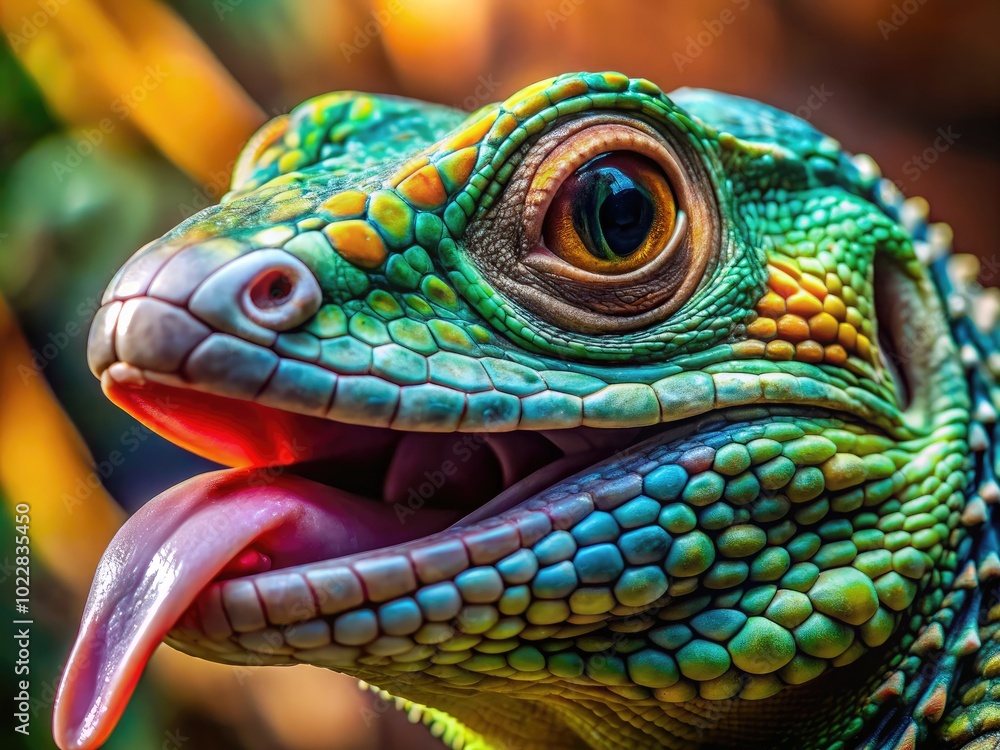 Unique close-up of a reptile showcasing an extraordinary tongue splitting for captivating wildlife photography Unique close-up of a reptile showcasing an extraordinary tongue splitting for captivating wildlife photography