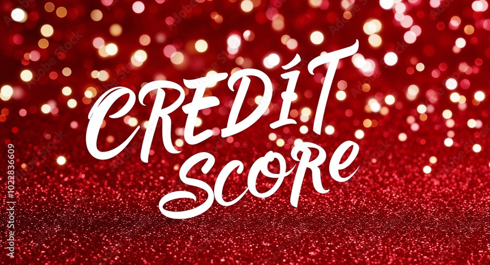 Credit score calligraphic lettering on red bokeh glitter festive sparkles background Credit score calligraphic lettering on red bokeh glitter festive sparkles background