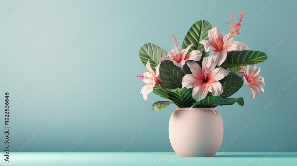 Pink Hibiscus Flowers in a Vase Pink Hibiscus Flowers in a Vase
