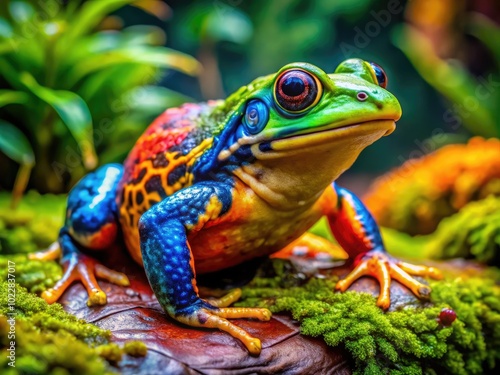 Unique turtle frog blending characteristics of both species in a vibrant natural habitat setting