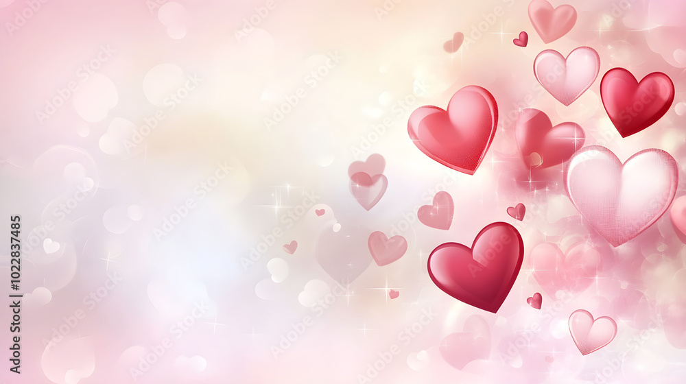 A soft pink and red valentines day poster featuring floating hearts against a dreamy background conveying love and romance A soft pink and red valentines day poster featuring floating hearts against a dreamy background conveying love and romance