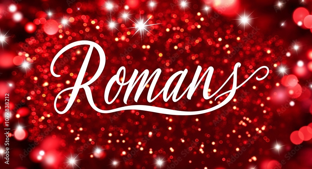 Romans calligraphic lettering on red bokeh glitter festive sparkles background Romans calligraphic lettering on red bokeh glitter festive sparkles background