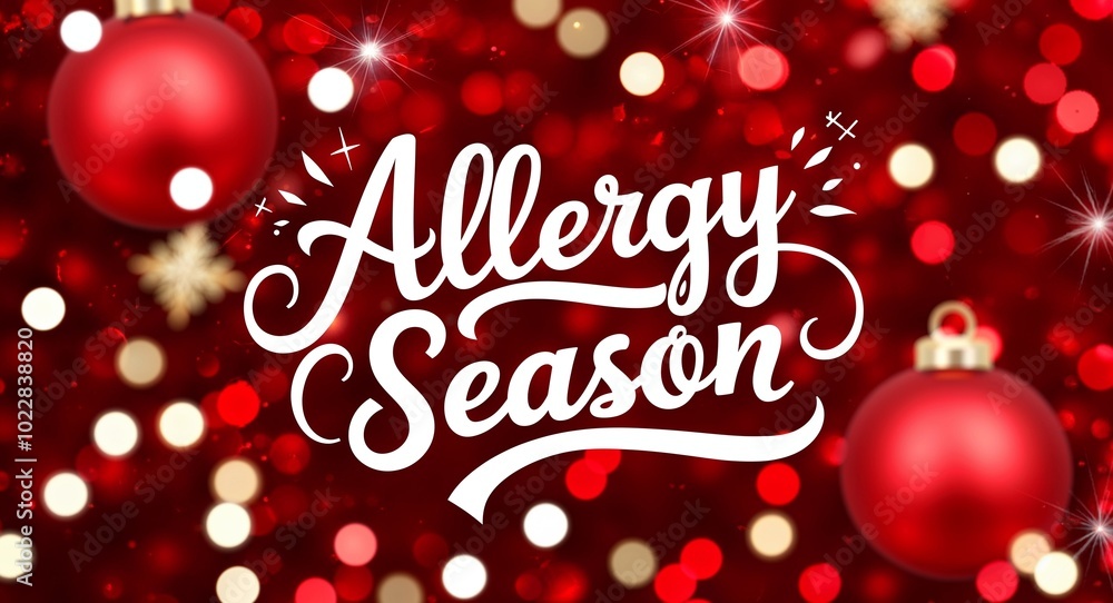 Fototapeta premium allergy season calligraphic lettering on red bokeh glitter festive sparkles background