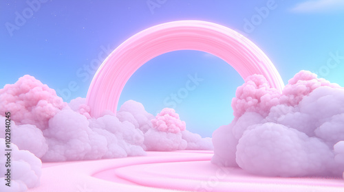 Dreamlike Pink Cloud Archway Against Blue Sky with Moisturizing Face Soap