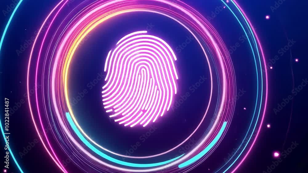 Neon fingerprint in a circular neon frame. Neon fingerprint in a circular neon frame.