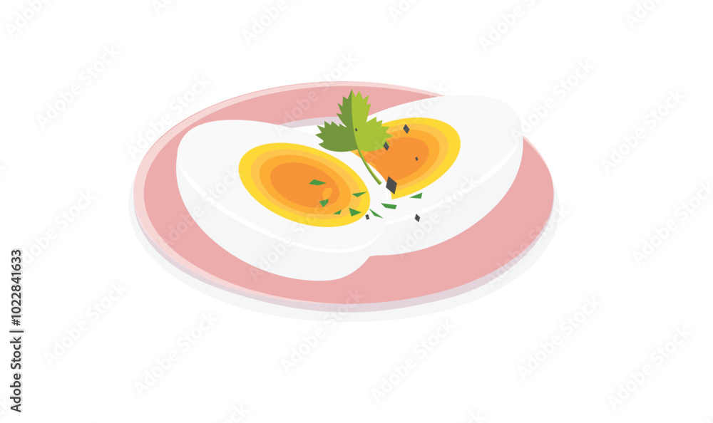 Boiled egg clipart. Egg dish vector. Food clipart. Flat vector in cartoon style isolated on white background. Boiled egg clipart. Egg dish vector. Food clipart. Flat vector in cartoon style isolated on white background.