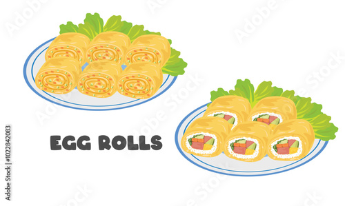 Egg rolls vector. Egg dish clipart. Food vector. Flat vector in cartoon style isolated on white background.