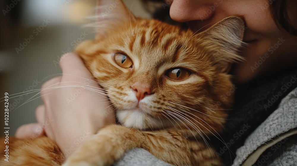 Obraz premium Professional vet doctor helps cat owner cat holding pet on hands Cat on examination table of veterinarian clinic Veterinary care Vet doctor and cat : Generative AI