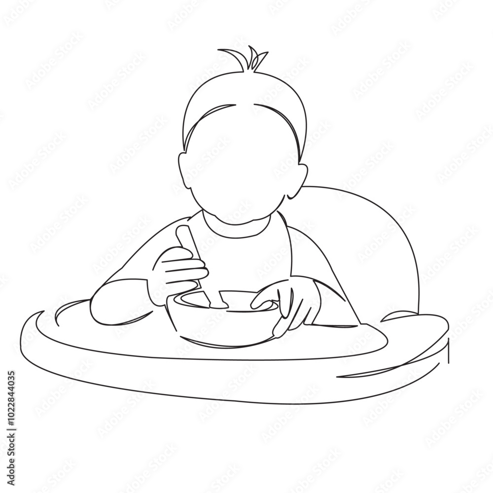 One continuous single drawing line art doodle baby, childhood, eating, bottle, breakfast, nutrition. Isolated flat illustration hand draw contour on a white background
