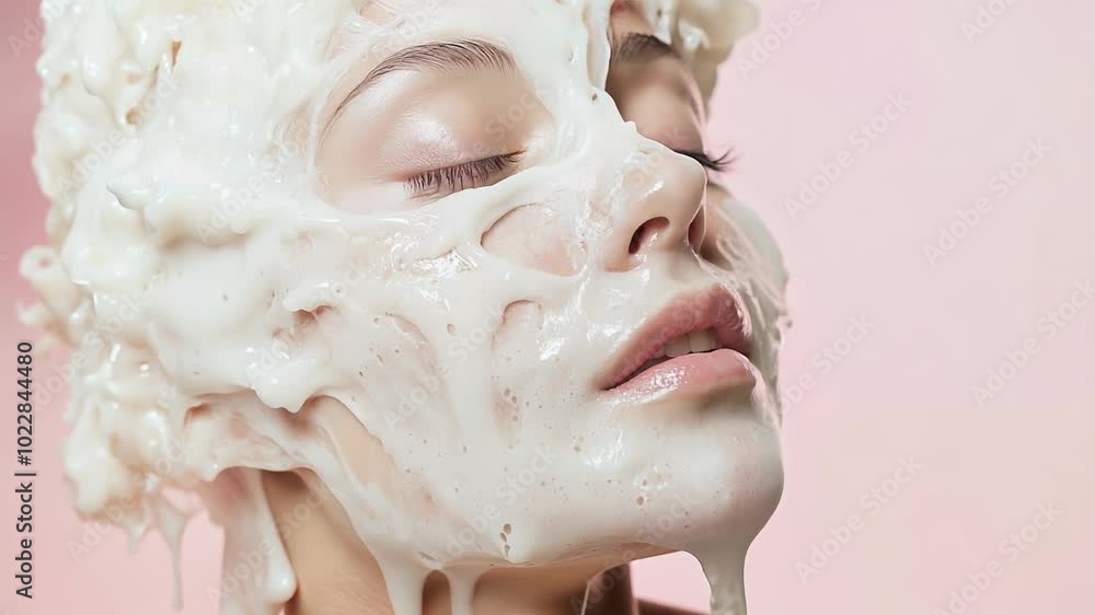 Close-Up Beauty Shot of Woman with Creamy Facial Mask on Skin Close-Up Beauty Shot of Woman with Creamy Facial Mask on Skin
