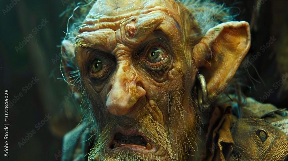 Close-up of a Creepy Fantasy Creature with Wrinkled Skin and Sharp Teeth Close-up of a Creepy Fantasy Creature with Wrinkled Skin and Sharp Teeth
