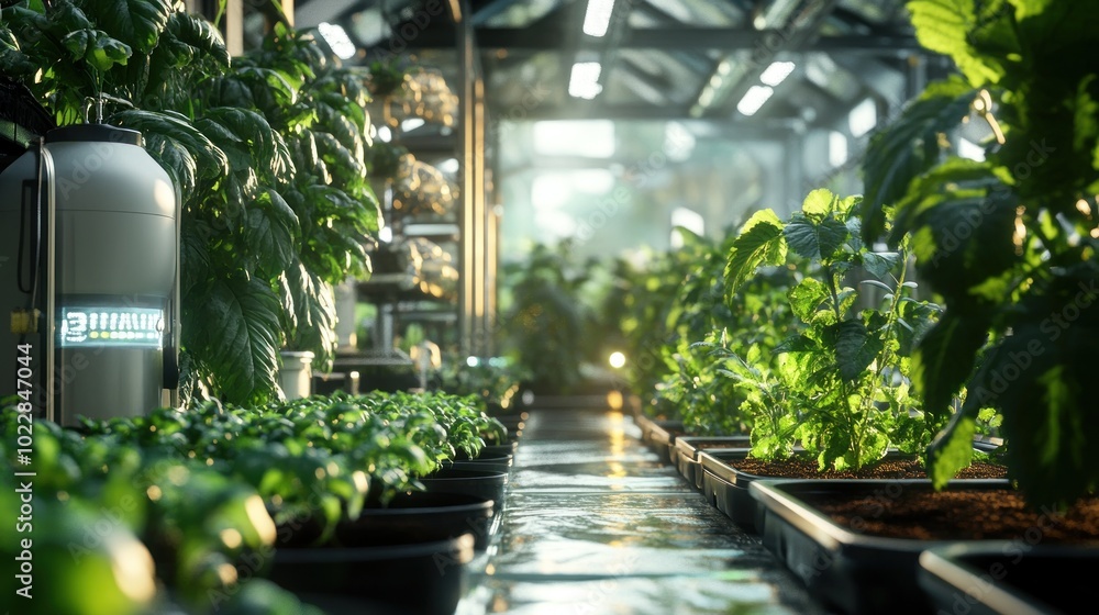 Modern Greenhouse with Green Plants Modern Greenhouse with Green Plants
