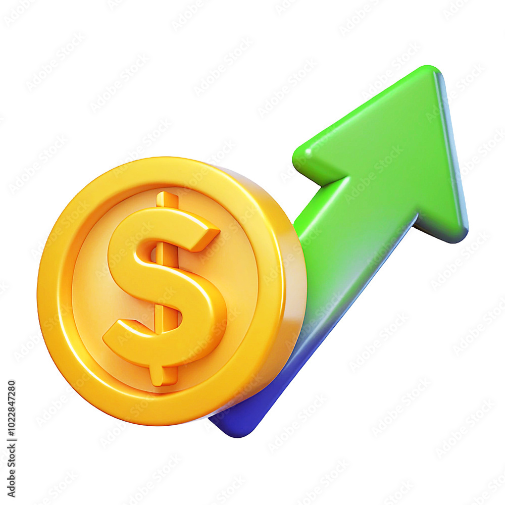 Dollar sign with upward arrow Growth 3d cartoon style illustration Dollar sign with upward arrow Growth 3d cartoon style illustration