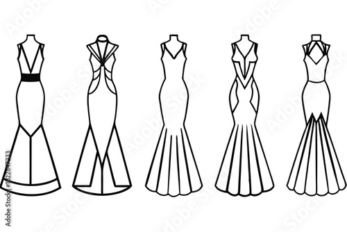 Set of contour dress line art illustration