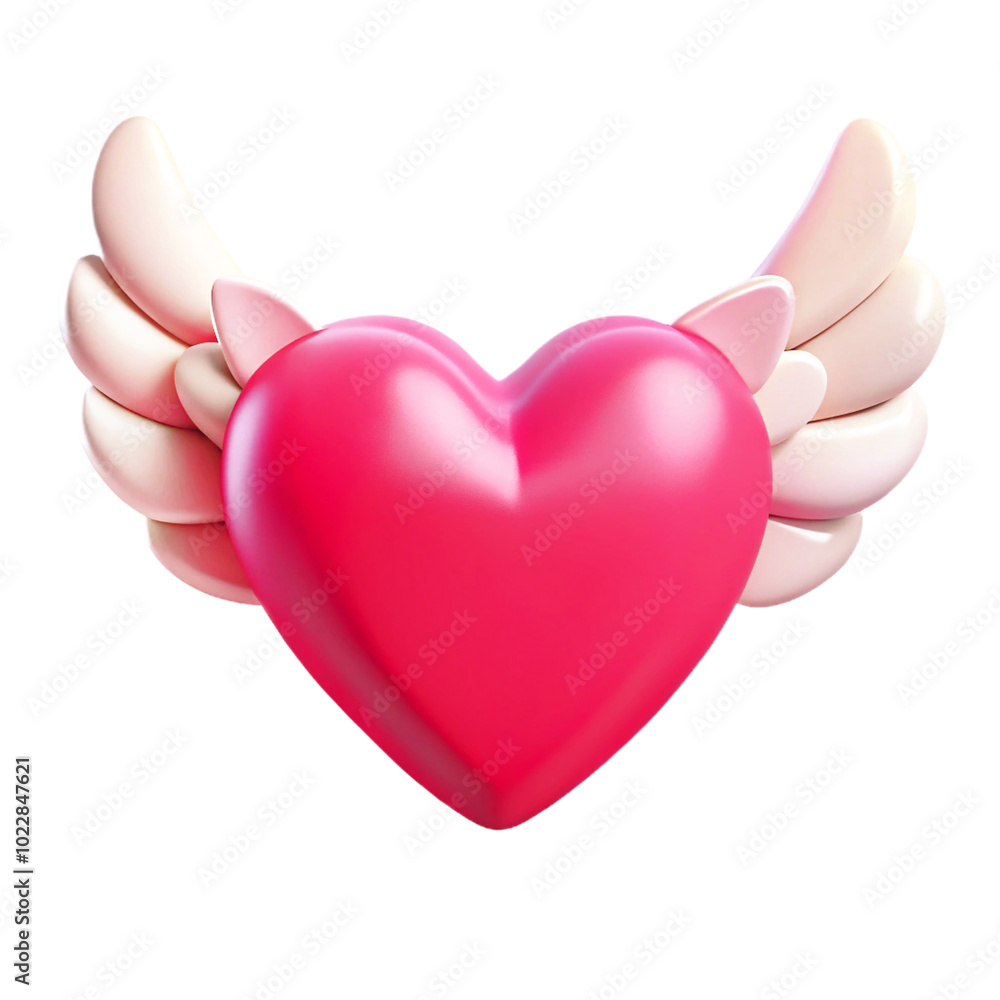 Heart with wings valentines 3d cartoon style illustration Heart with wings valentines 3d cartoon style illustration