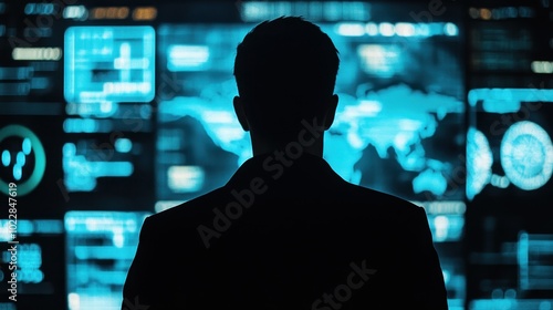 Silhouette of a Person in Front of a Futuristic Tech Interface