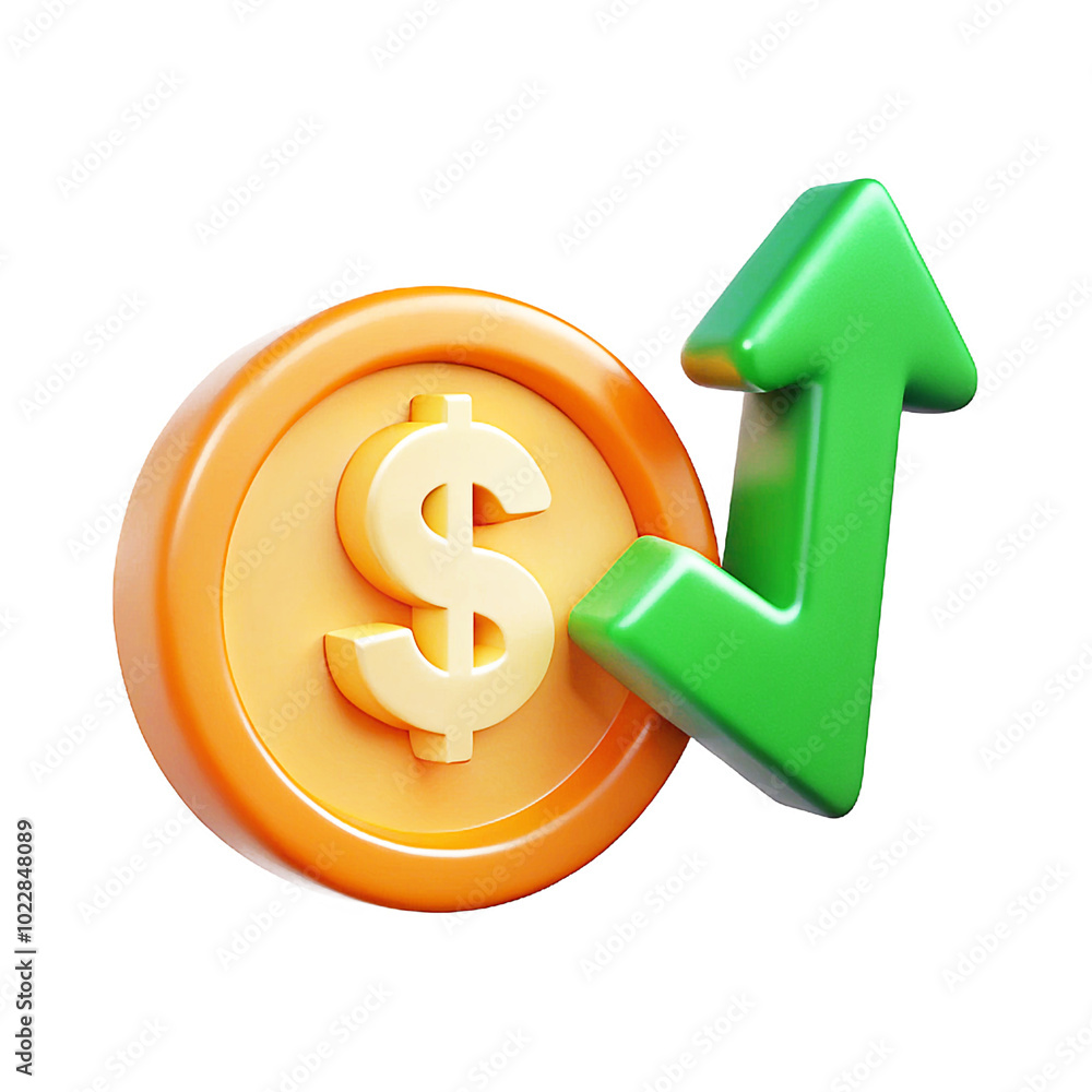 Dollar sign with upward arrow Growth 3d cartoon style illustration Dollar sign with upward arrow Growth 3d cartoon style illustration