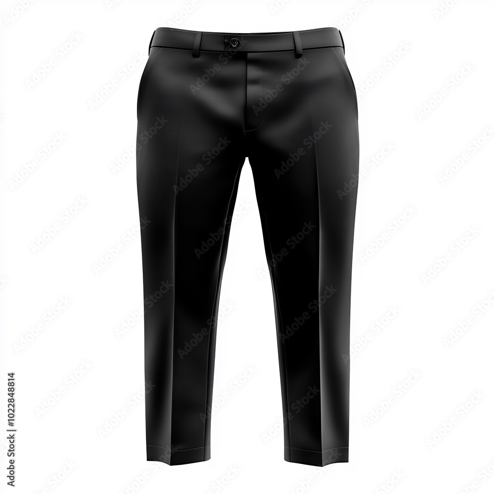 A pair of formal black trousers neatly displayed on a clean white background A pair of formal black trousers neatly displayed on a clean white background